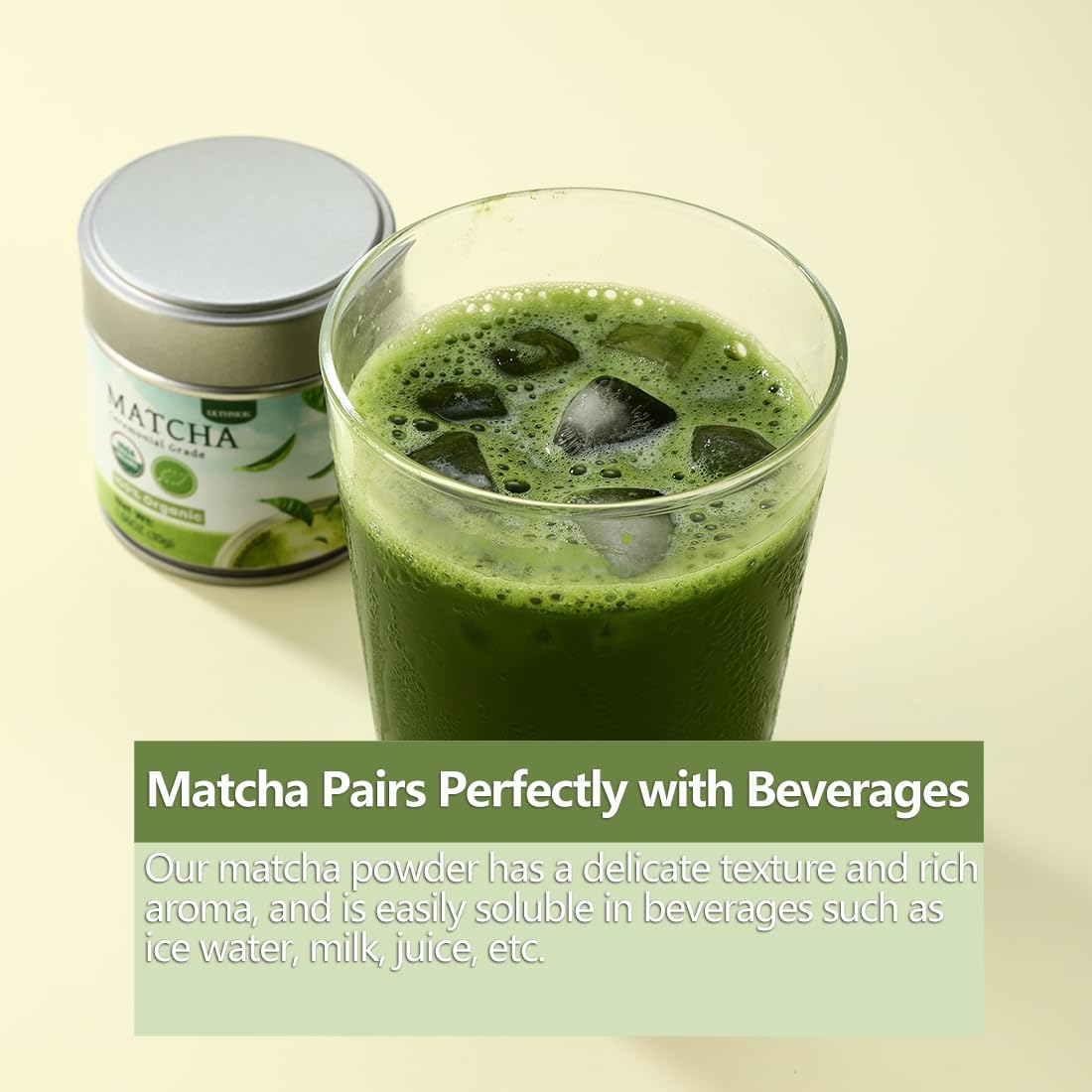 Ceremonial Grade Matcha Green Tea Powder, 1.06 Oz/30G, 100% Organic & No Additives & Gluten-Free Vegan.
