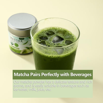 Ceremonial Grade Matcha Green Tea Powder, 1.06 Oz/30G, 100% Organic & No Additives & Gluten-Free Vegan.