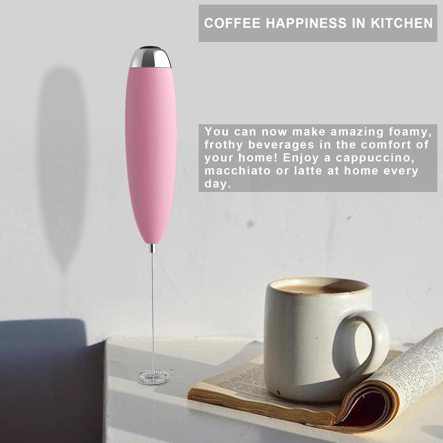 Frother Handheld for Coffee, Milk Frother Upgraded Matcha Whisk Drink Mixer Electric Mini Whisk Hand Mini Foamer Coffee Mixer for Lattes Cappuccino Frappe Matcha Hot Chocolate, Pink